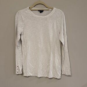 MARBLE White Long Sleeve Crewneck Top with Button Cuffs